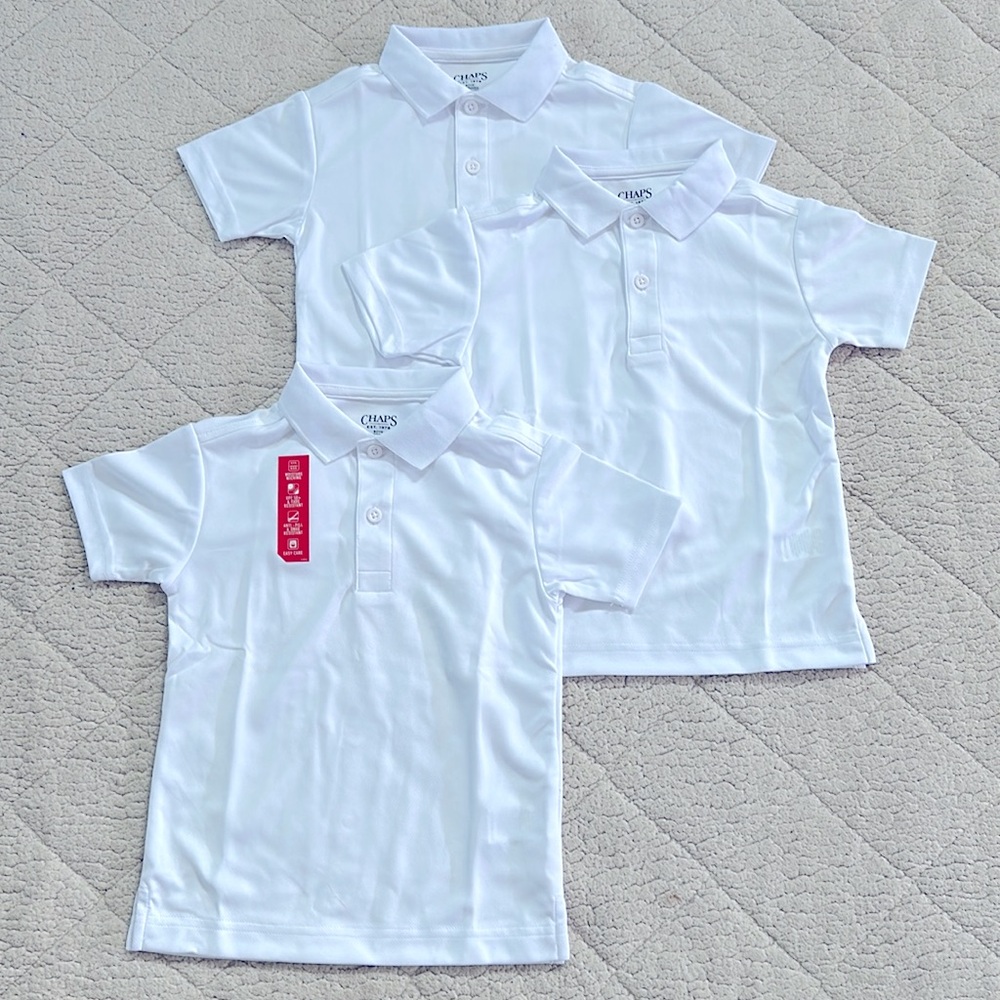 NWOT Chaps Boys 3-pack uniform white polo shorts sleeve shirts